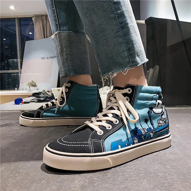 

2020 Spring New Style Graffiti Printed STUDENT'S Shoes Mickey Mouse Hight-top Canvas Shoes Men's Korean-style Versatile Trendy S