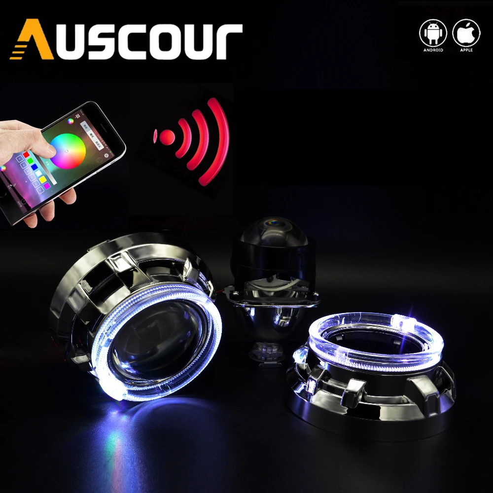 2.5 Inch Blue Honeycomb Bixenon Projector Lens Mini H1 Car Headlight with Yellow Demon Eyes Fit for H4 H7 Car Motorcycle Retrofit