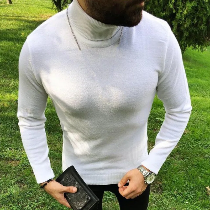 

2020 Mens Turtleneck Sweaters and Pullovers Winter Casual Solid Color Knitted Turtleneck Wool Sweater Fashion Men Pullover Homme