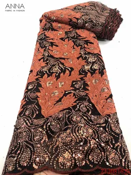 

Anna orange soft african sequins lace fabric 2020 high quality embroidery nigerian french coarse mesh lace fabrics 5 yards/piece