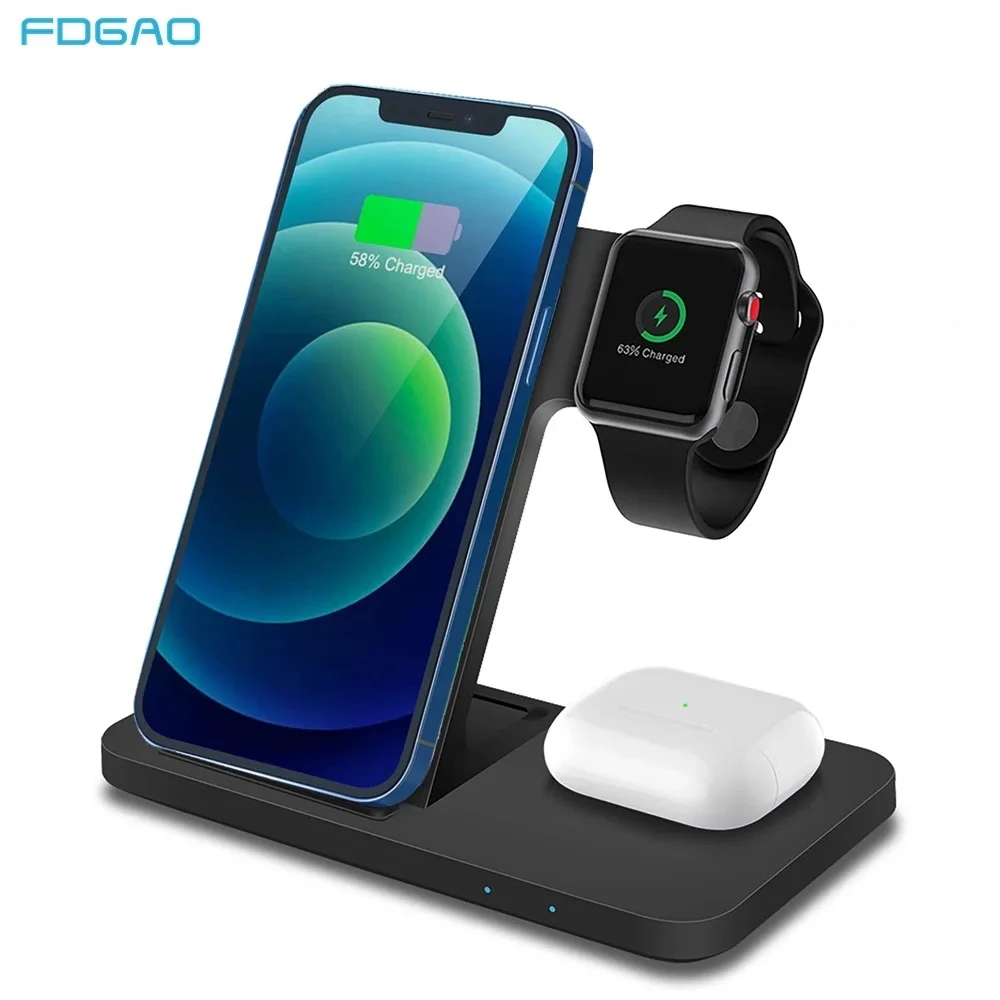 20W Qi Wireless Charger Stand 3 in 1 Fast Charging Dock Station For iPhone 12 11 XS XR 8 X For Airpods Pro Apple Watch 6 5 4 3 2