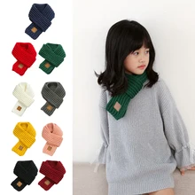 Детский Зимний вязаный шарф для мальчиков и девочек, детский шарф с помпоном, теплые шарфы для шеи, вязаный шерстяной шарф