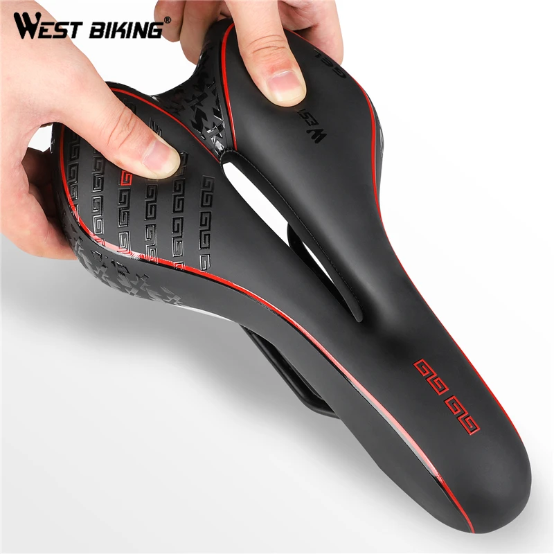 WEST BIKING PU leather Bicycle Saddle With Shockproof Rail Clamp Bike Seat Hollow None-Slip  Mountain Road Bicycle Saddle Seat