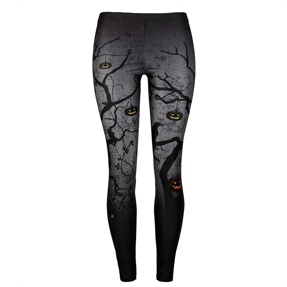 Vessos Casual Trousers Halloween Leggings Fitness Party Sport Pants Leisure Fashion Running Pumpkin Printing Black Polyester