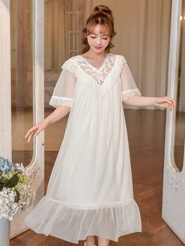 

held sexy woman nighties casual sleeping dress shirt Vintage Princess Gauze Long Sleepwear Girls Tiered Night Dress Home Wear