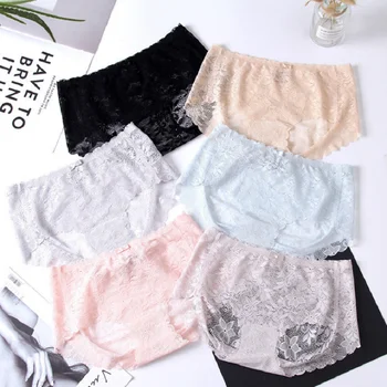 

Sexy 3D Peach Heart Hip Lace Panties Mid-waist Hollow See-through Girly Pants Ladies Seamless Briefs