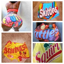 Short taille haute élastique pour femme, vêtement estival Sexy à motifs colorés, rehausseur de hanche, grande taille