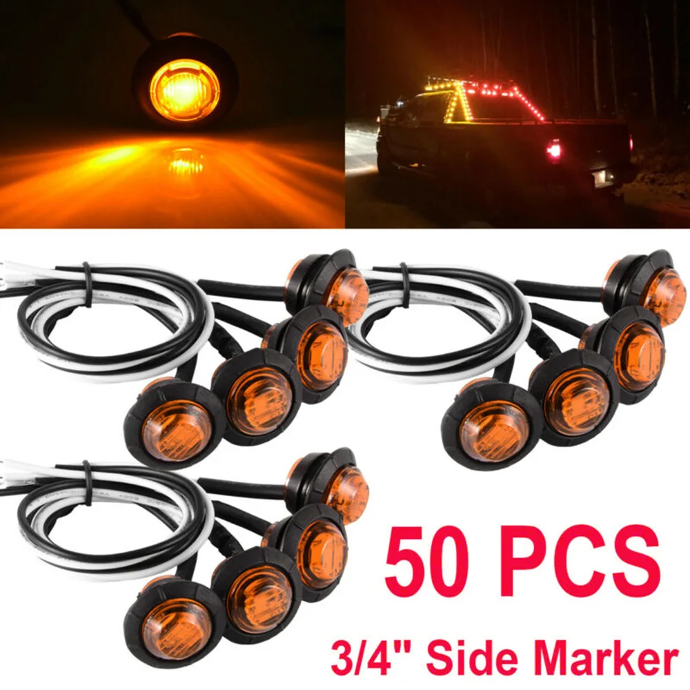 

Auto Parts Side Marker LED Lights Car Truck 50Pcs Set 3/4 Inch Amber Round DC 12V In Styling