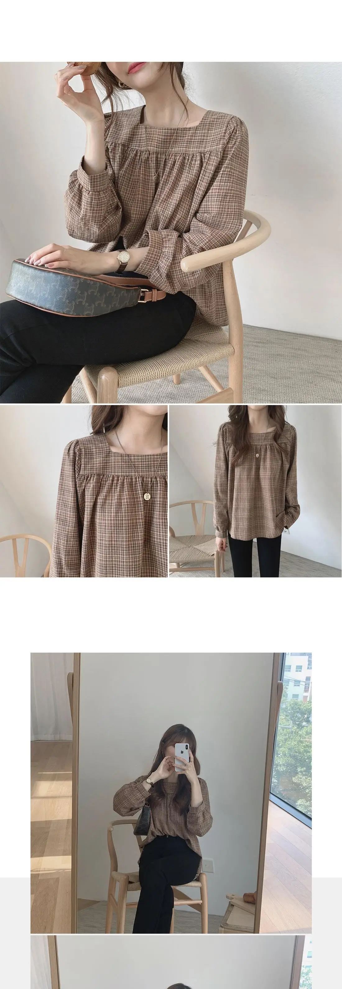 Plaid New Womens Blouses Summer Tops Femme Casual Women Shirt Long Sleeve Cotton Girls women Blouse New Blusas Solid Loose