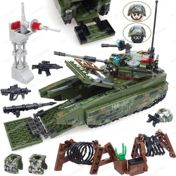 Bloc de construction de réservoir d'assaut militaire, assemblage de figurines de soldats, tour Laser, armes modèle de combat, cadeaux de noël pour enfants, jouets pour garçons 