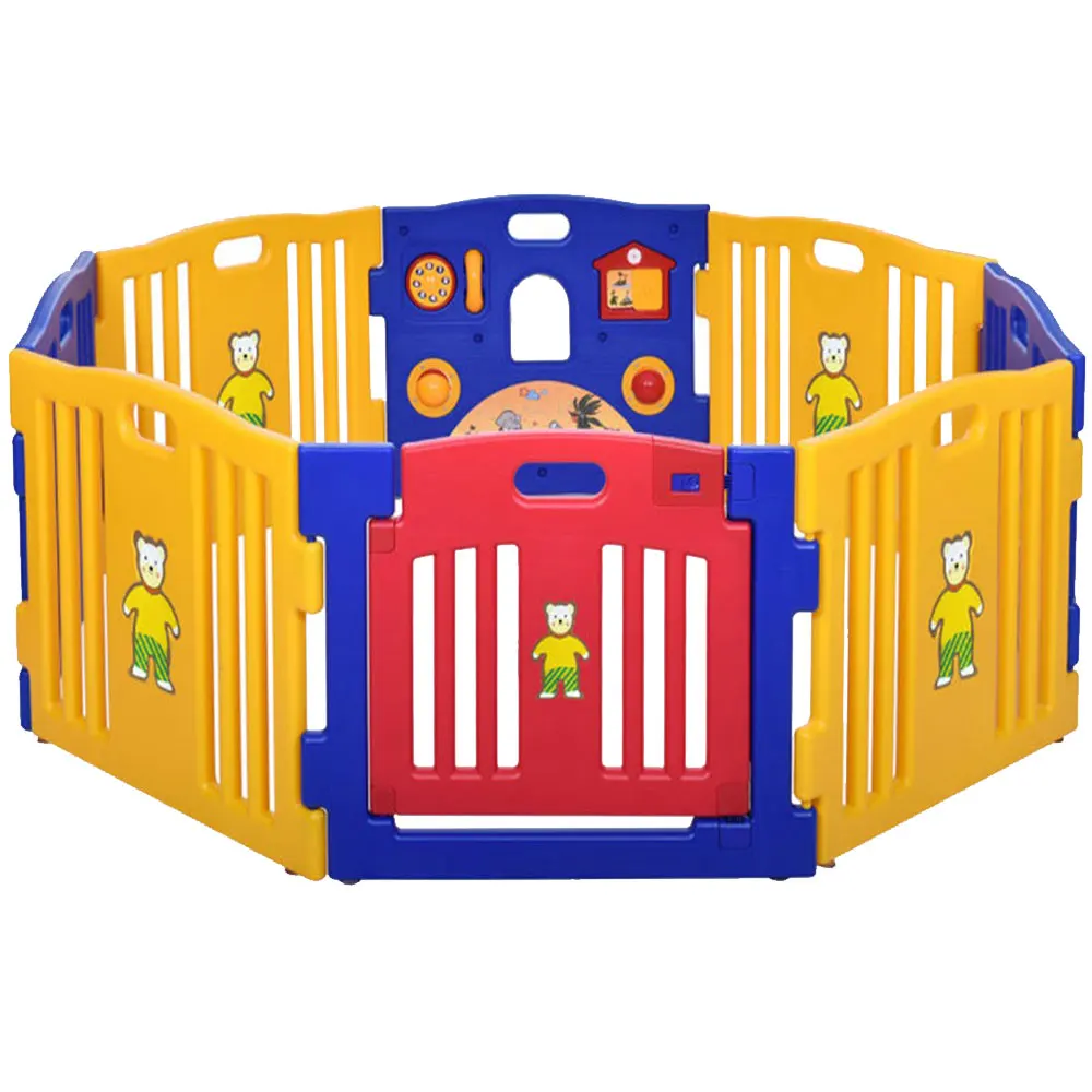 

8 Sides Baby Fence without Corner Protector Red Blue Yellow Play Game Fence Cartoon Living Room Game Lattice for Kid Children