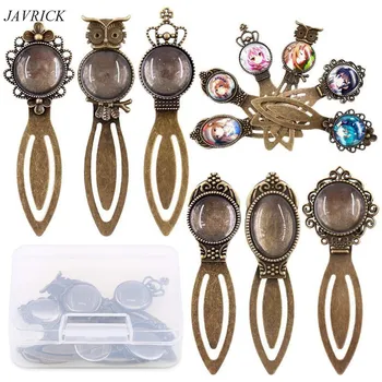 

12 Pcs Bookmark Pendant Tray Base Kit Lace Oval Round Glass Convex Transparent Set DIY Crystal Epoxy Accessories