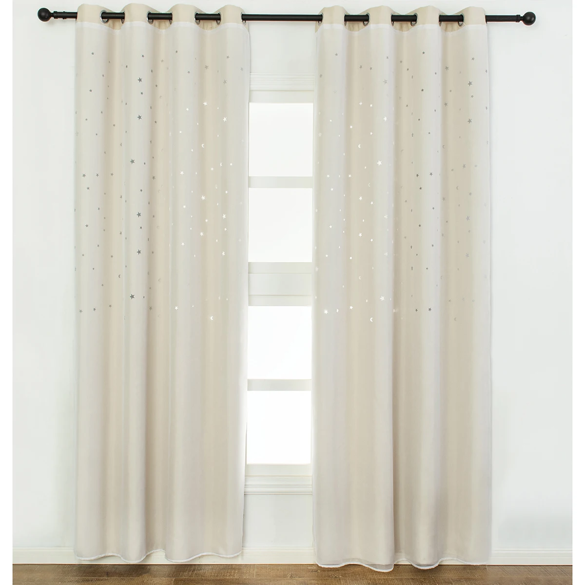 100x250 см затемненные оконные занавески двухслойная накладка с вырезами звезда гостиная спальня сплошной цвет занавес D25 - Цвет: Beige