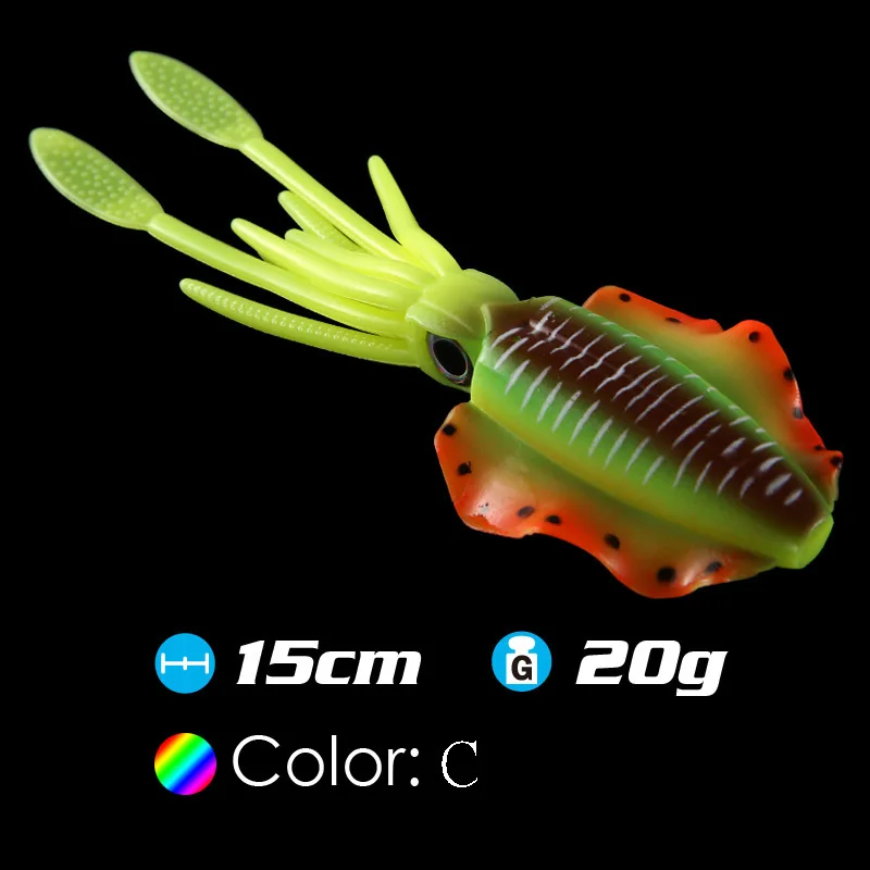 1PC Squid Fishing Soft Lure 20g 15cm Luminous Squid Jig Deep Sea Fishing Lures Octopus Calamar