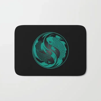 

Nordic Doormat Teal Blue and Black Yin Yang Koi Fish Bath Rug Non-Slip Floor Outdoor Indoor Front Door Mat Bathroom Rugs