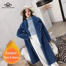 Bella philosophy, Женское зимнее теплое длинное пальто из искусственного меха с длинным рукавом, женское толстое пальто с мишкой Тедди, Повседневная Свободная верхняя одежда