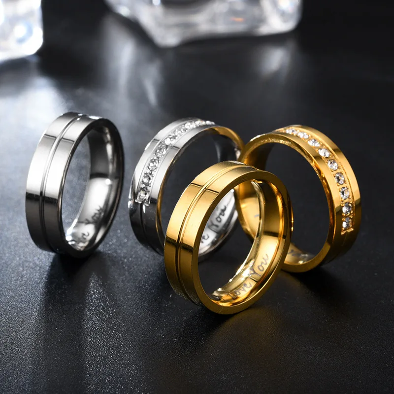Anillo de acero de titanio para hombre y mujer, sortija clásica con letras I Love You, joyería de Color dorado para parejas, accesorio de regalo de boda 2020