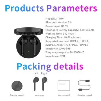 

TW40 Wireless Earphones Bluetooth 5.0 for Running Xiaomi Redmi Note 5 Pro Note5 Redmi 5 Plus Music Earbud Charging Box