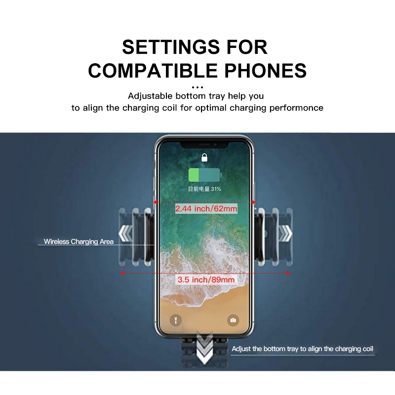 IONCT 10 Вт Быстрое беспроводное автомобильное зарядное устройство для IPhone 11 XS XR X 8 Qi
