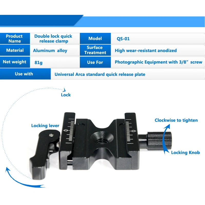 CL-50LS Алюминий сплав быстроразъемный зажим пластина быстрого крепления с регулируемым рычагом ручка-Тип 3/8in резьбовое отверстие Совместимость f