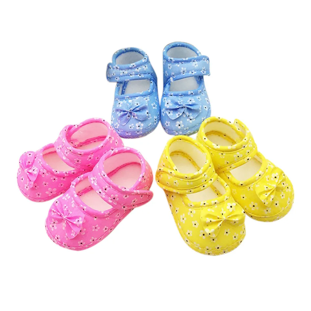 Мягкая удобная обувь для новорожденных девочек милые детские тканевые туфли с бантом для новорожденных 0-12 месяцев