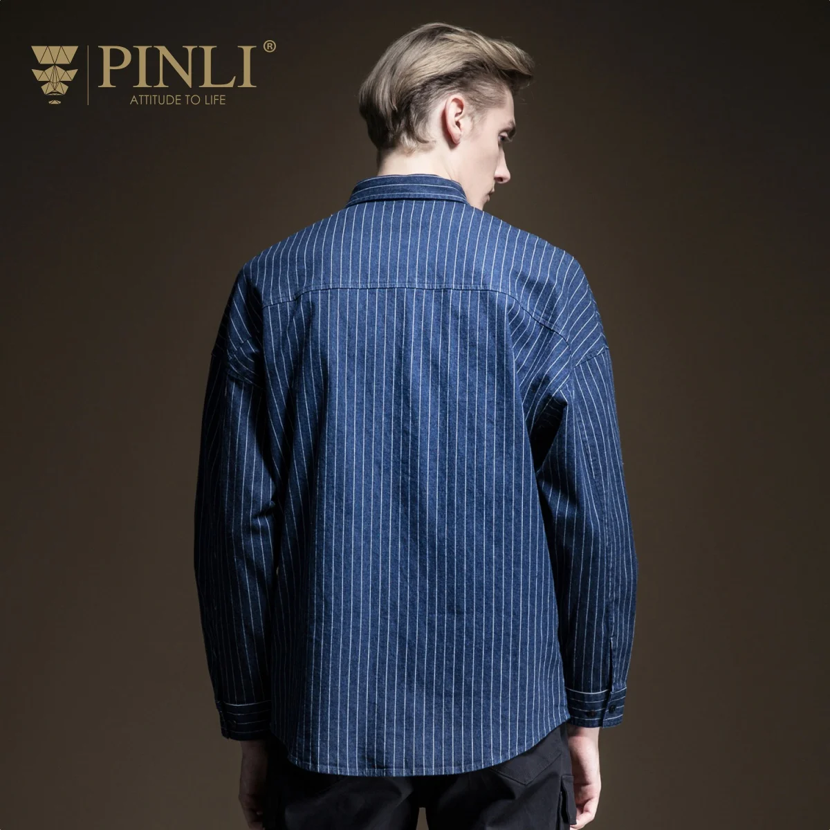 Blusas Camisa Social Masculina гавайская рубашка Pinli осень новые мужские Украшенные полосатые повседневные джинсы с длинными рукавами B193313217