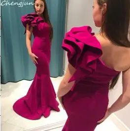 Fuchsia Chengjun Уникальный индивидуальный заказ фуксия Русалка Стиль одно плечо вечерние платья - Цвет: Fuchsia