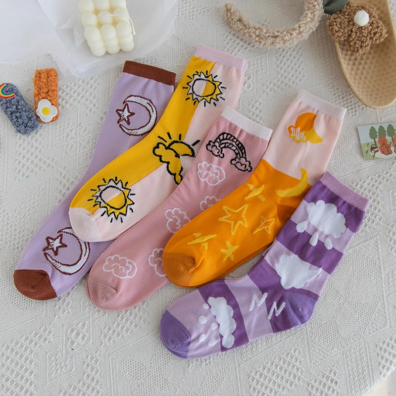 Novelty Funny socks Idyllic vegetables Summer thin woman crew sock cute printing novelty happy meteorological and animal