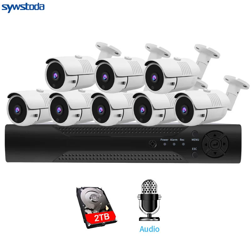 H.265 8CH POE NVR Kit 5MP CCTV Системы ИК Открытый IP66 Водонепроницаемый 5MP звук для камеры P2P onvif-видео безопасности набор для наблюдения