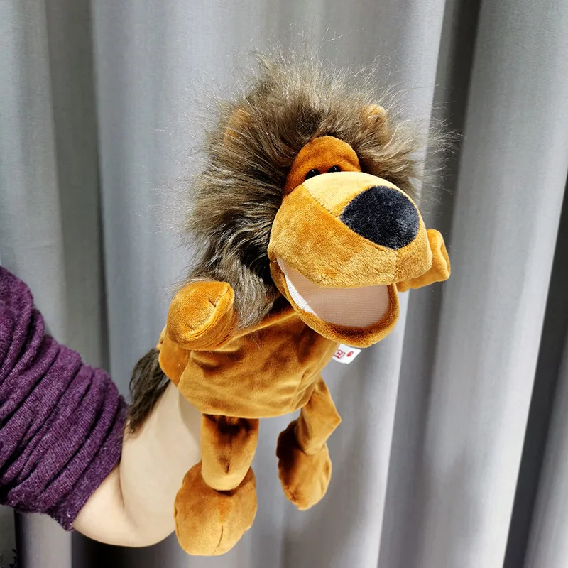 Animal Hand Puppet Plush Toys Wolf Lion Panda Raccoon Educational Story Doll Toy 30cm animal finger puppet