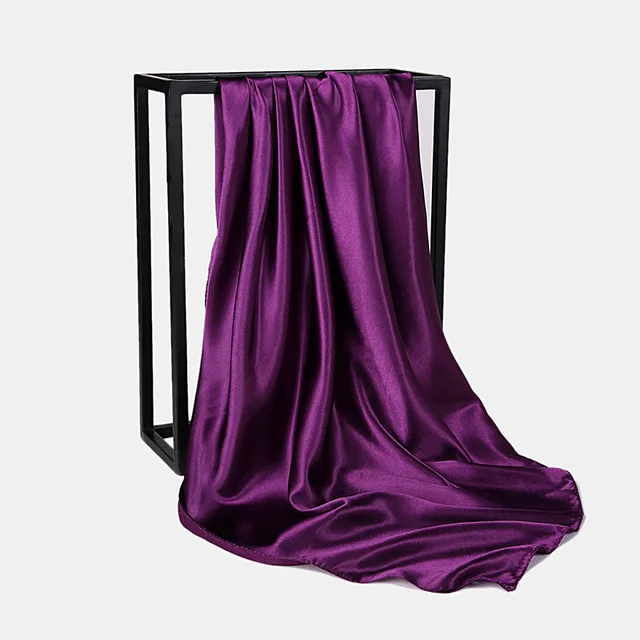 107190-f86a10.jpg Foulard Hijab en Satin de Couleur Unie pour Femme, Châle Carré de 90cm pour Cheveux