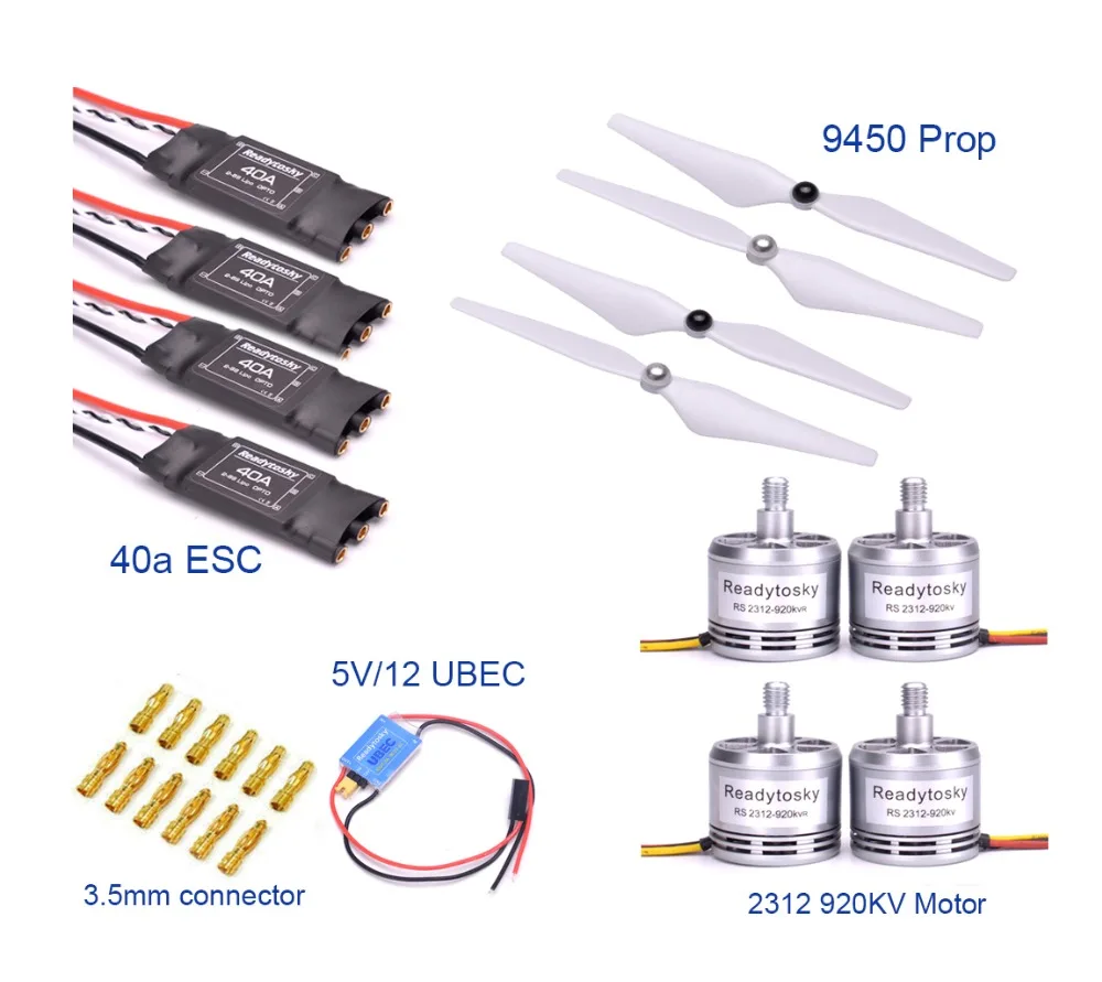 

NEW 2312 920KV CW/CCW Brushless Motor CW CCW + ReadytoSky 40A OPTO Brushless ESC BLheli + 9450 Propeller for F450 S500