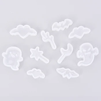 

10Pcs Halloween Skull Bat Moon Silicone Mold Pendant Resin DIY Jewelry Making