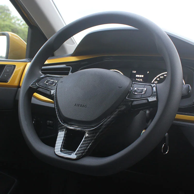 Для Volkswagen Polo MK6 Virtus Sedan- автомобильный Стайлинг рулевое колесо декоративная блестящая рамка крышка наклейка аксессуары - Название цвета: Carbon Black