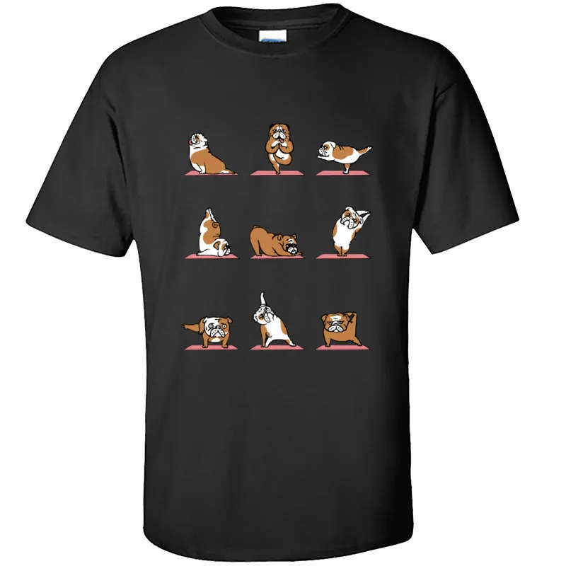 Забавный английский Бульдог-Мопс топы, рубашка терьер собака медитация физический упражнения Ом Футболка хлопок мужские футболки с принтом - Цвет: Black