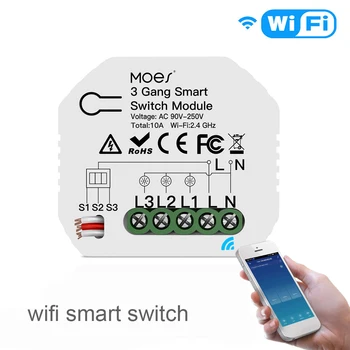 

3 Gang WiFi Smart Light Switch Module Wireless Voice Remote Control Mini Module Tuya/Smart Life App Works for Alexa Google Home