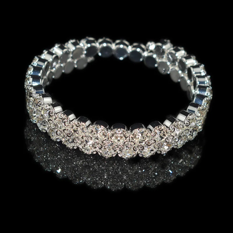Роскошный браслет с несколькими рядами кристаллов, регулируемый браслет для женщин, золотой, серебряный цвет, свадебные браслеты и браслеты, ювелирные изделия, подарок - Окраска металла: 2 White diamond