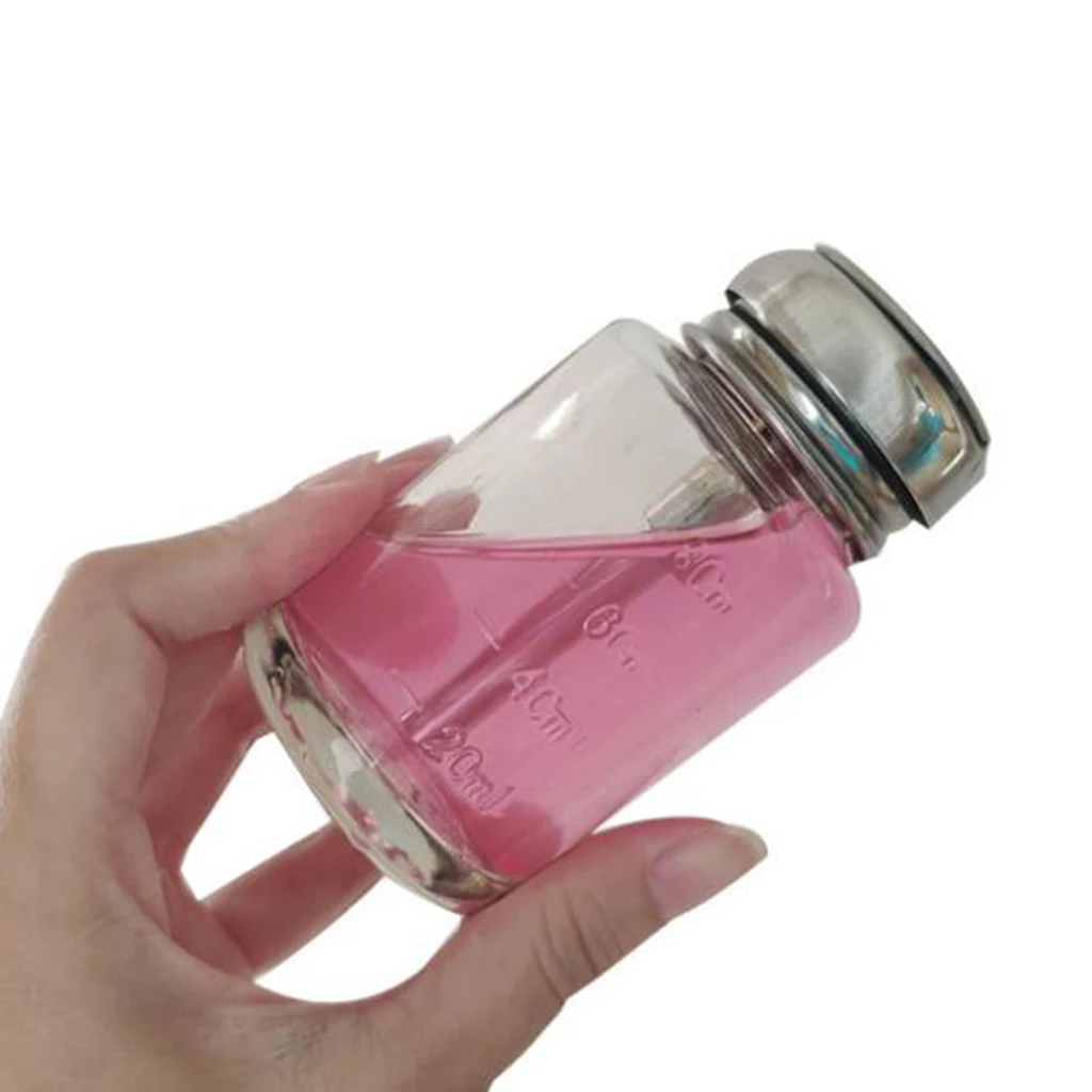 1 Piece 80ml Glass Push Down Empty Press Bottle Alcohol Acetone Pump Dispenser Vials for Nail Polish and Makeup Remover