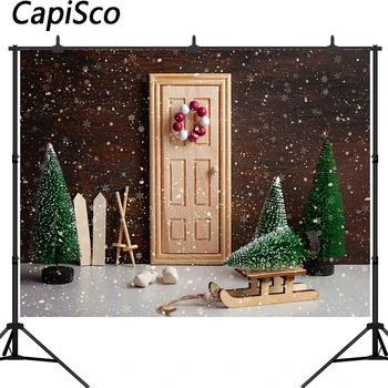 

Capisco Christmas Backdrop Vinyl Photography Background Christmas Tree Wood door snowflake Children Backdrops for Photo Studio