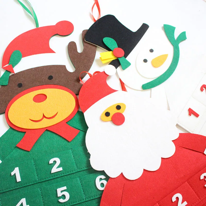 Christmas Advent Calendar Felt Countdown Calendar Xmas Decor Creative Wall Window Hanging Ornaments Santa/snowman/deer