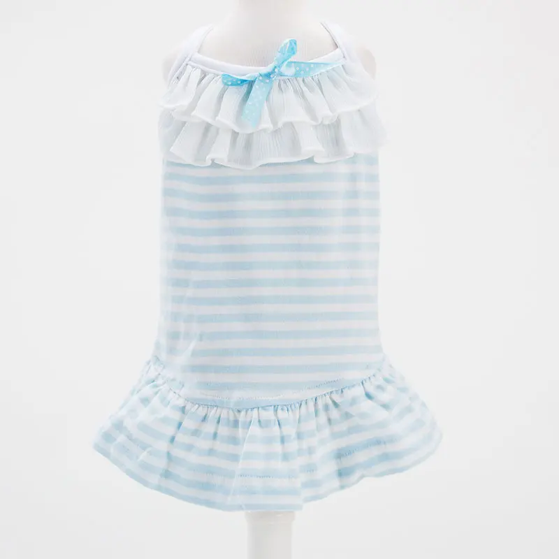Blue Stripe Сезон весна-лето; одежда для отдыха; удобная дышащая одежда для собак; модная Милая юбка на подтяжках; Одежда для маленьких собак из померанского меха - Цвет: Blue Stripe