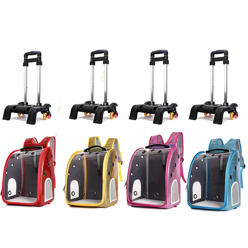 Mochila transparente con ruedas desmontables para perros y gatos, bolsa de hombro para viajes al aire libre, caja transportadora para cachorros