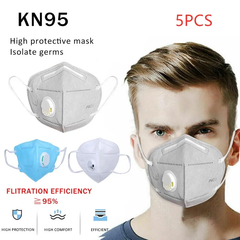 

5PCs KN95 Folding Valved Dust Mask PM2.5 Anti Formaldehyde Bad Smell Bacteria Proof Face Mouth Mask Safe Breathable
