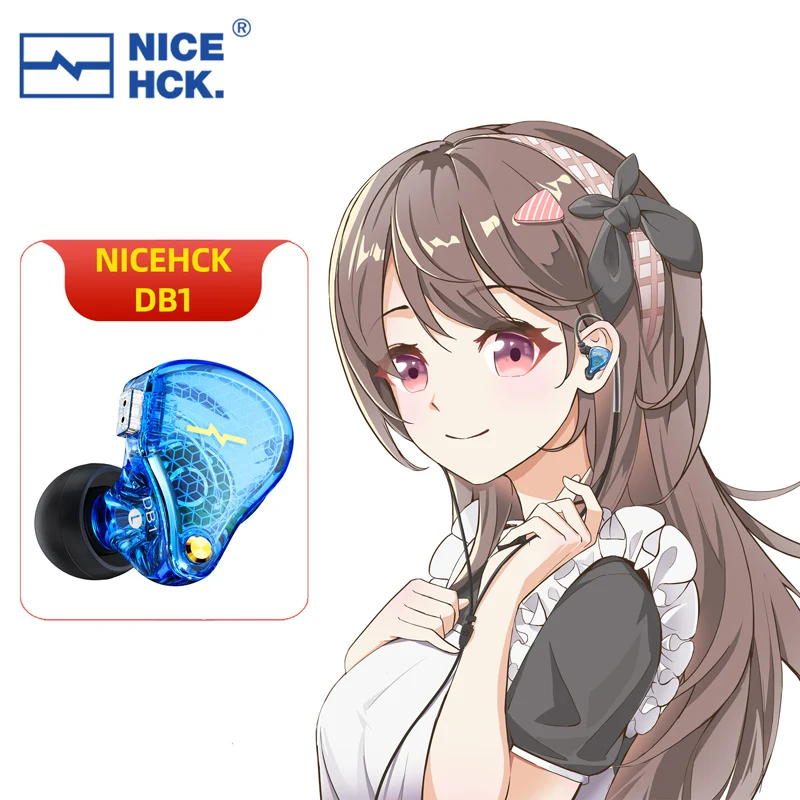 NiceHCK DB1 HIFI 음악 이어폰 10mm 다이나믹 드라이버 DJ 러닝 스포츠 IEM Audiophile 이어 버드 스튜디오 이어 플러그 2Pin 분리형
