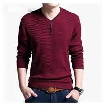 

2021NEW Sweater Men Casual Button V-Neck Pullover Shirt Spring Autumn Slim Fit Long Sleeve Knitted Soft Cotton Pull Homme