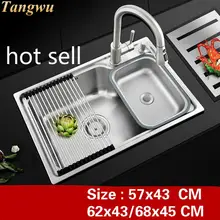 Стандартный бытовой кухонный одиночный корыто раковина пищевая 304 нержавеющая сталь Горячая Распродажа 570x420/620x430/680x450 мм