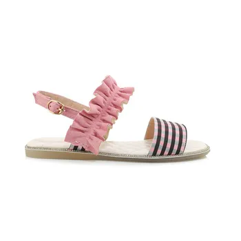 

2020 New Arrival Ankle Strap Patchwork Open Toe Mixed-color Pink Black Plus Size 46 Summer Sandals Women's Shoes