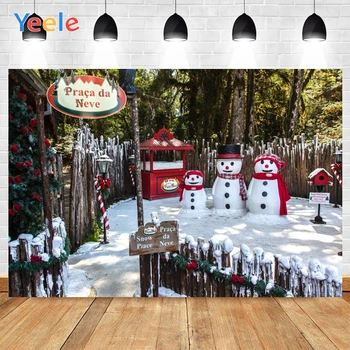 

Yeele Merry Christmas Outdoor Snowmen Sunshine Candy Trees Background Photophone Photography Backdrop for Decor Customized Size