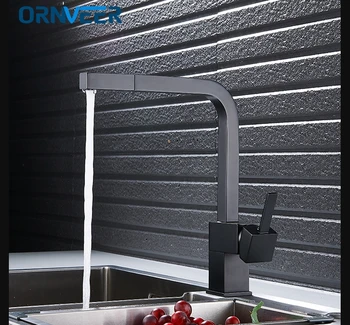 

2019 Modern New Black pull out kitchen faucet square brass kitchen mixer sink faucet mixer kitchen faucets pull out kitchen tap