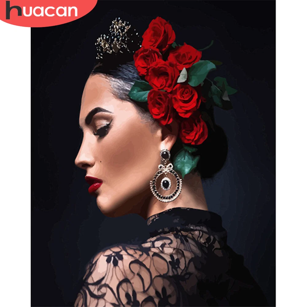 HUACAN краска по номеру девушка рисование на холсте Ручная Краска ed ing Art подарок DIY